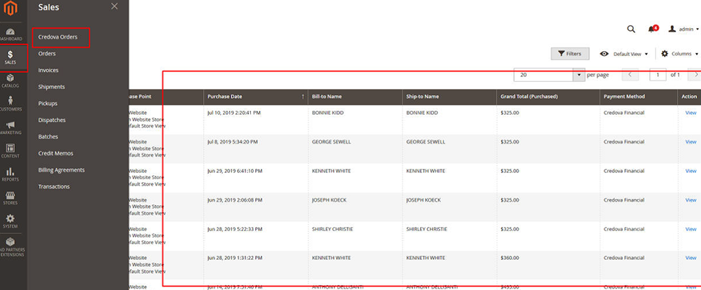 Magento Credova Orders