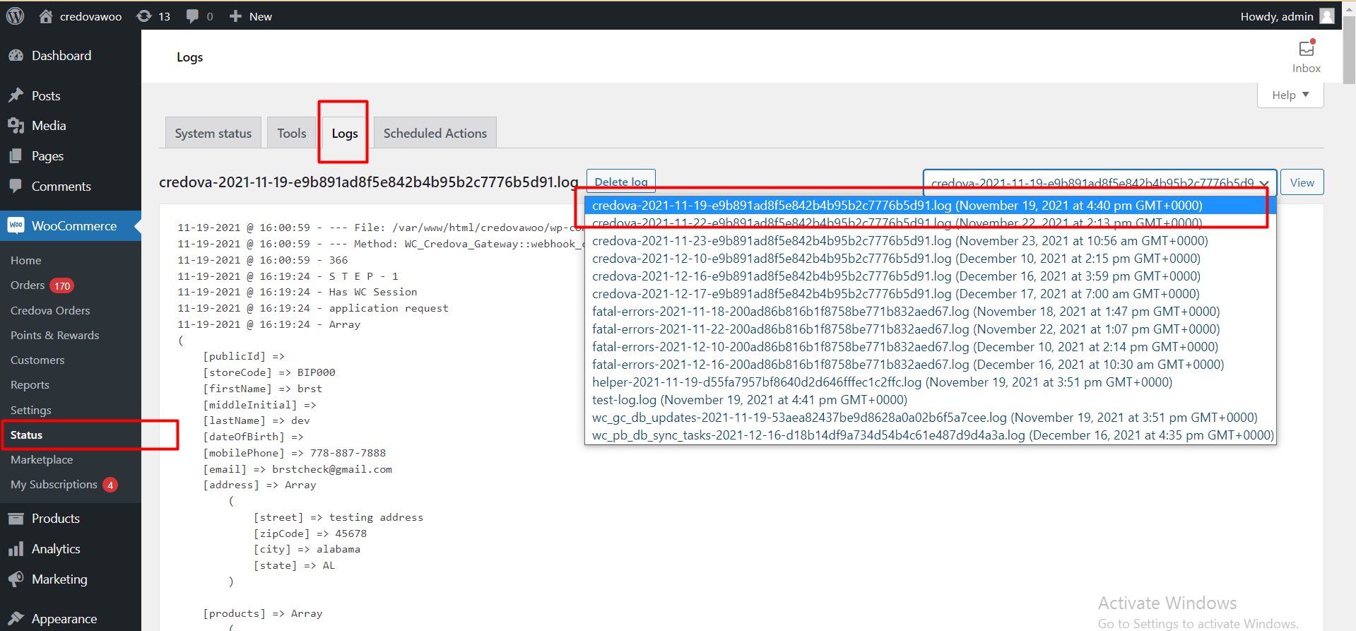 WooCommerce Checking Logs